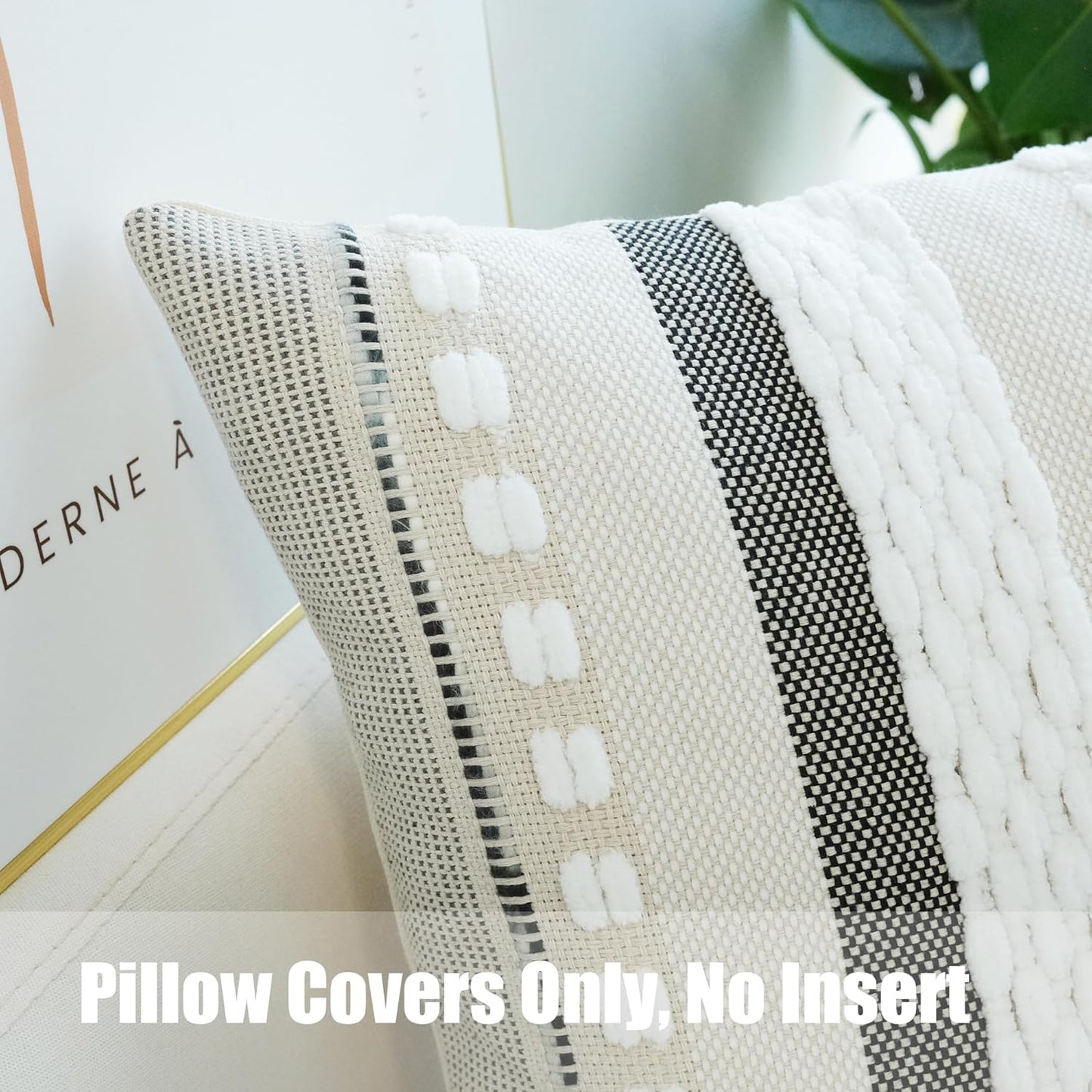 Pack of 2 Boho Throw Pillow Covers Accent Striped Pillowcovers Farmhouse Decorative Cushion Case Home Decor 18 X 18 Inch White