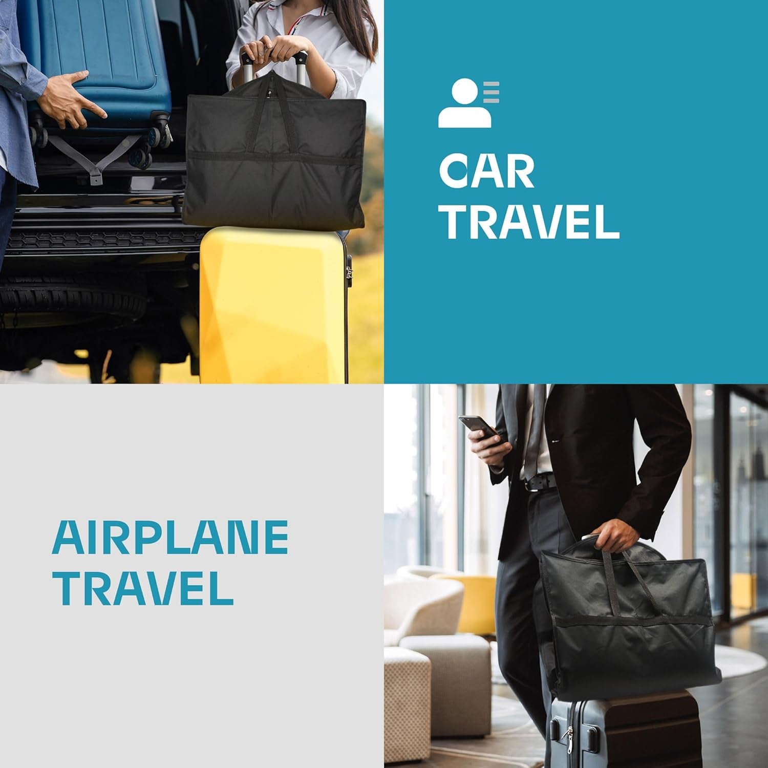 43" Travel Garment Bag with Accessories Zipper Pocket, Heavy Duty Suit Bag for Suits, Tuxedos, Dresses, Coats, Black, 1 Pack