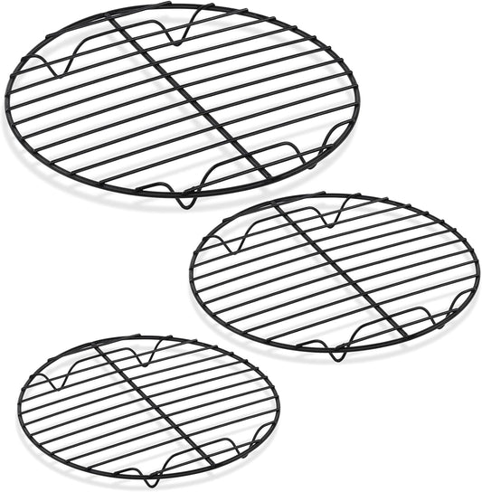 round Cooling Rack Set, round Wire Racks for Cooking Baking, Fit Air Fryer & Oven, Stainless Steel Core with Nonstick Coatings, Black, 3 PCS - 7.5 & 9 & 10.5 Inch