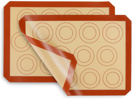 15 Inch Silicone Baking Mats, 2 Pcs Reusable Silicone Oven Mat, Non Stick Baking Supplies for Macaroon Pastry Bread Dough Cookie, Fits Well with Sheet Pan, Healthy & Easy Clean
