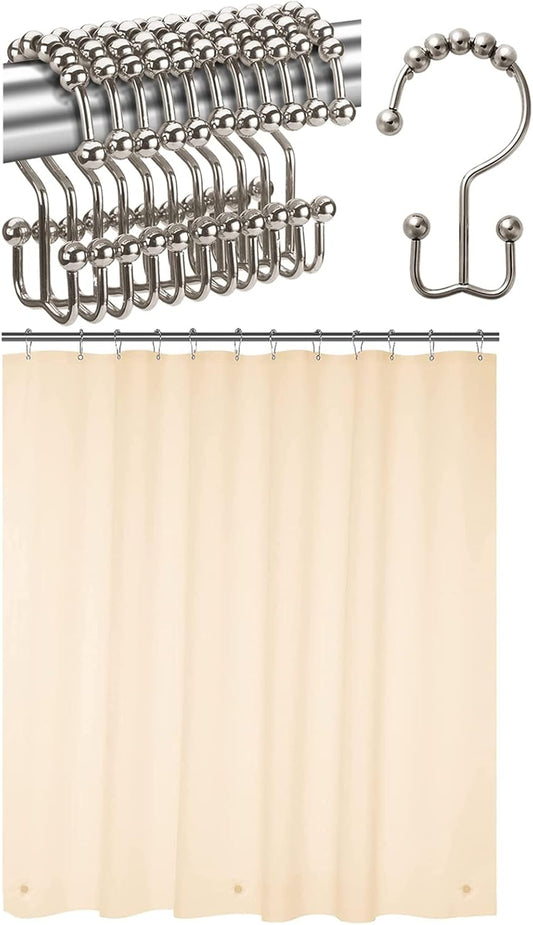 12 Pcs Shower Curtain Hooks and 72 X 72 Beige Shower Curtain Liner