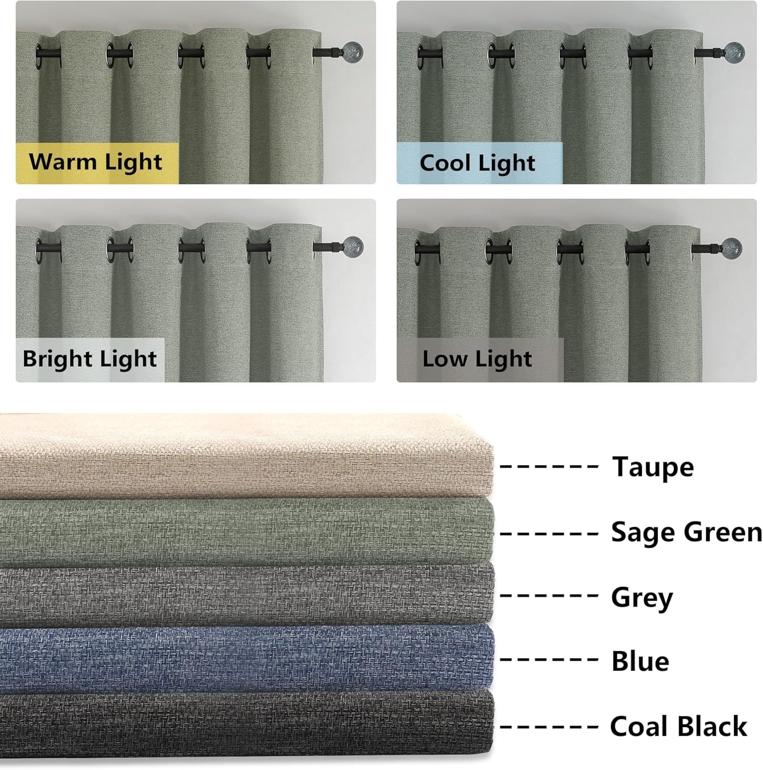 Linen Textured 100% Sage Green Blackout Curtains 63 Inch Length 2 Panels for Bedroom, Thermal Insulated Soundproof Grommet Curtains Blackout, Farmhouse Window Privacy Drapes, 40"W X 63"L