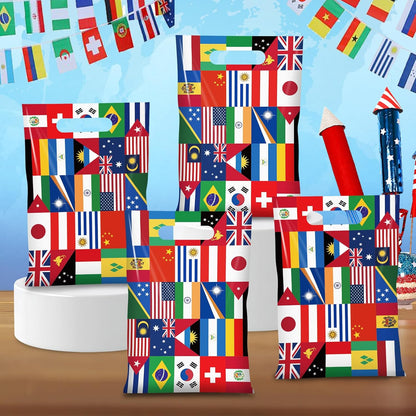 50 Pcs International Flag Plastic Gift Bags,World Flags Treat Goodie Bags with Handle for Soccer Sports Party Celebration School Party Decorations,6.7X 10 Inches