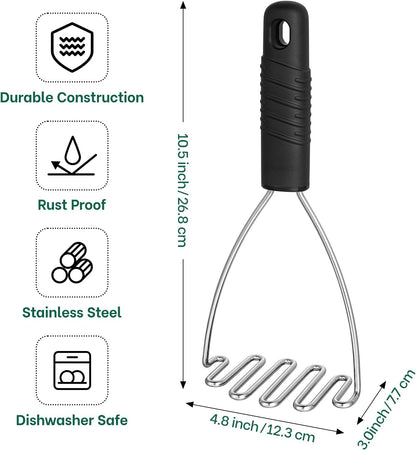 Stainless Steel Wire Potato Masher, Heavy Duty Sturdy Easy Grip Masher Kitchen Tools with Non-Slip Soft Rubber Handle, Effortless Mashing Tool for Potatoes, Avocados, Dishwasher Safe, Rustproof