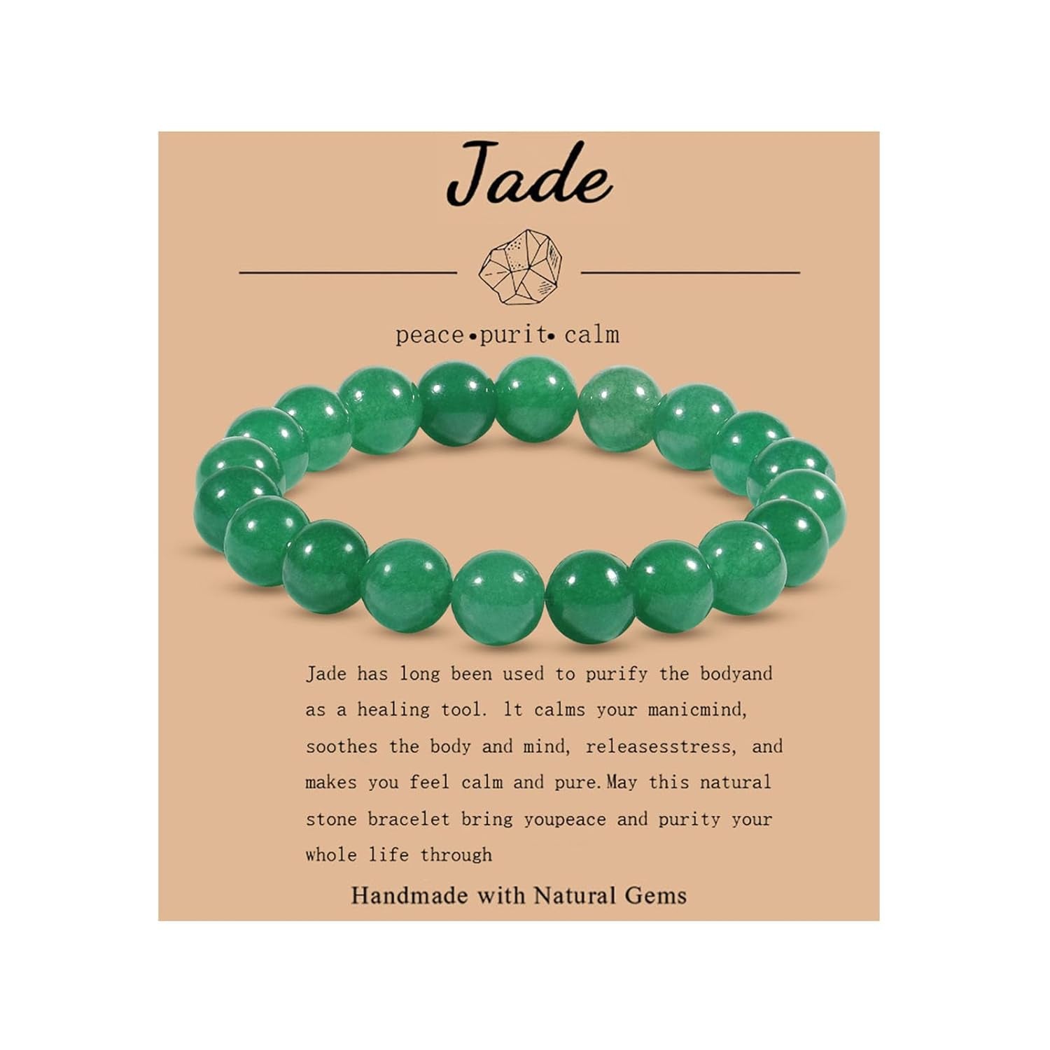 Handmade Green Jade Bracelet for Women,Stress Relief Healing Crystal Bracelet,Natural Jade Bead Bracelet,10Mm Stretch Elastic Bracelet,Crystal Jewelry Gifts for Women Men (Jade)