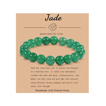 Handmade Green Jade Bracelet for Women,Stress Relief Healing Crystal Bracelet,Natural Jade Bead Bracelet,10Mm Stretch Elastic Bracelet,Crystal Jewelry Gifts for Women Men (Jade)