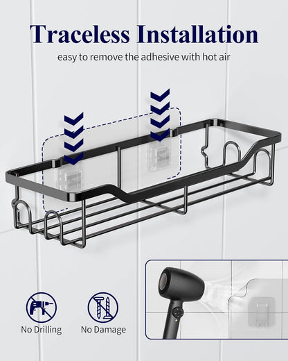 Shower Caddy Large - Adhesive Shower Organizer, Stainless Steel Shelf for inside Shower, No Drill Bathroom Organizers and Storage, Home Decor Accessories, 2 Pack, Black