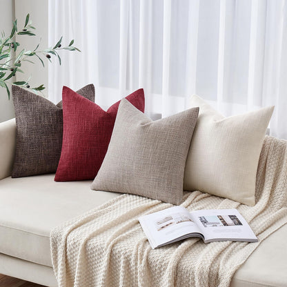 Burlap Linen Throw Pillow Covers 18X18 Inch Set of 2 Burgundy Red Decorative Pillows Modern Farmhouse Pillowcases Soft Accent Cushion Covers for Outdoor Couch Sofa Bedroom Livingroom Home Decor