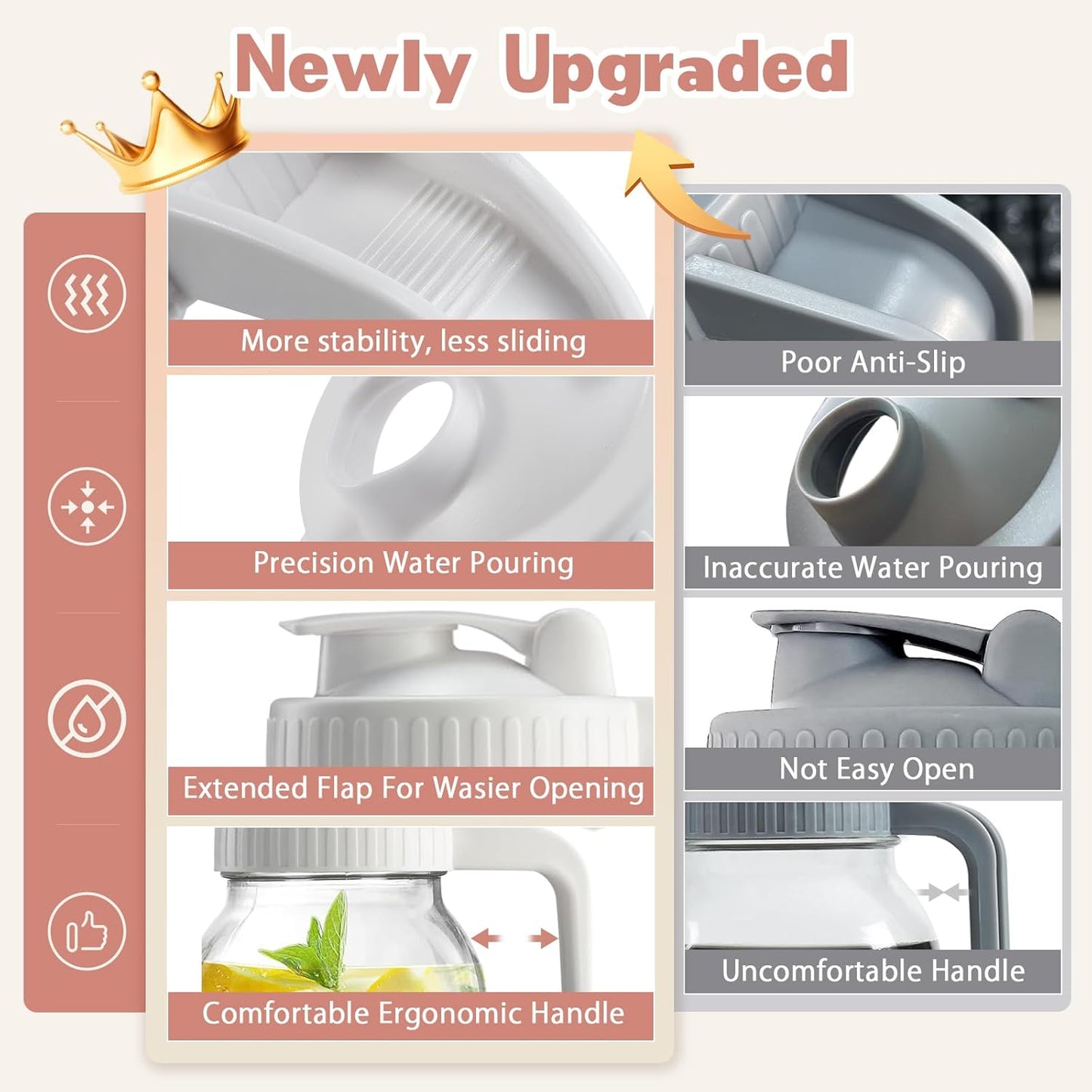 2 Pack Wide Mouth Mason Jar Lids V-Shaped with Handle, Mason Jar Pour Spout Lid with Extended Flip Lid Easy to Open, Airtight Leak Proof and Durable