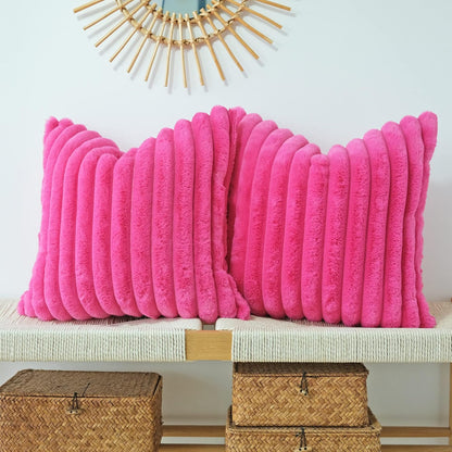 Pack of 2 Faux Fur Plush Decorative Throw Pillow Covers Couch Cushion Case Soft Pillowcases (Hot Pink, 20 X 20-Inch)