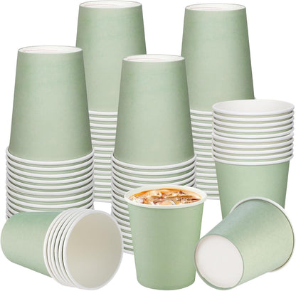 100Pcs 9Oz Sage Green Paper Cups,Disposable Coffee Paper Cup,Green Party Cups Beverage Drinking to Go Cups for Birthday Bridal Shower Wedding Easter St Patricks Baby Shower Party Supplies
