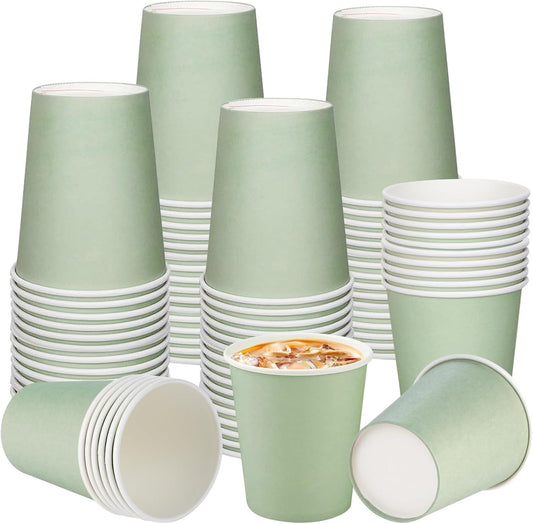 100Pcs 9Oz Sage Green Paper Cups,Disposable Coffee Paper Cup,Green Party Cups Beverage Drinking to Go Cups for Birthday Bridal Shower Wedding Easter St Patricks Baby Shower Party Supplies