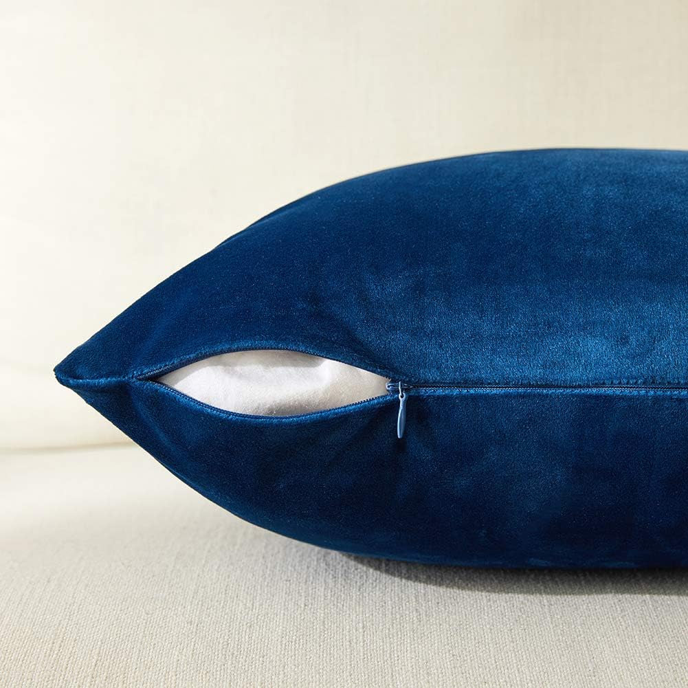 4 Packs Blue Decorative Throw Pillow Covers 16X16 Inch for Living Room Couch Bed, Royal Blue and White Velvet Patchwork with Gold Leather, Luxury Home Decor Square Cushion Case 40X40 Cm