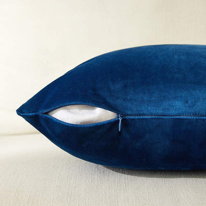 4 Packs Blue Decorative Throw Pillow Covers 16X16 Inch for Living Room Couch Bed, Royal Blue and White Velvet Patchwork with Gold Leather, Luxury Home Decor Square Cushion Case 40X40 Cm