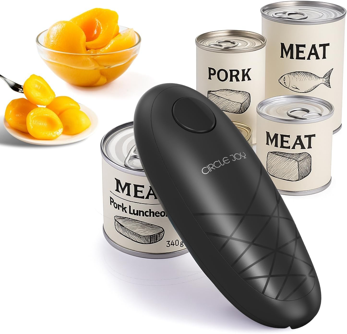 Electric Can Opener, One-Touch Automatic Can Opening with Smooth Edges, Food Safety Handheld Battery-Operated Can Opener for Kitchen and Seniors, Black
