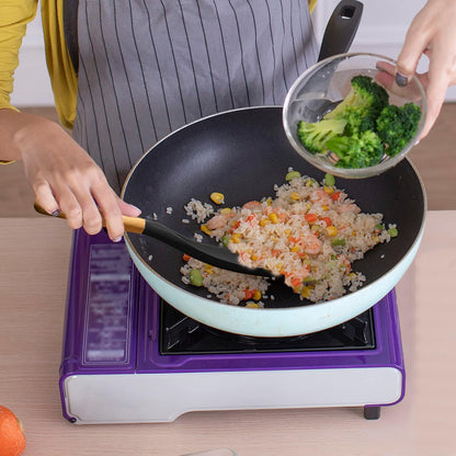 Cooking Spoon for Nonstick Cookwares,  Silicone Spoon for Mixing, Scoop, and Scrape, Black, 11.4''