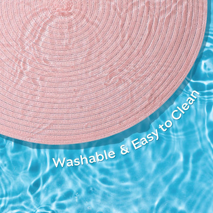 round Placemats Heat and Slip Resistant Cotton Table Mats, Washable Bohemian Placemats for Dining Tables (Pink, Set of 4)