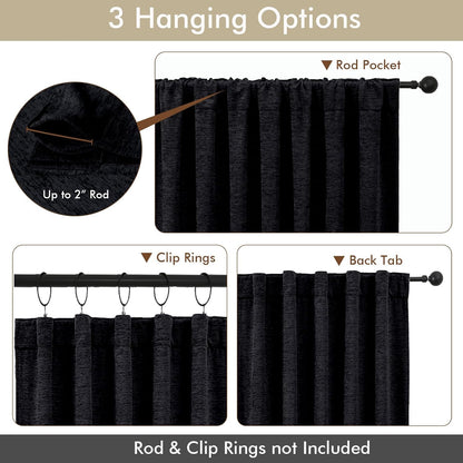 Chenille Black Curtains 72 Inch Length 2 Panels, Light Filtering Luxury Window Curtains, Back Tab Privacy Soft Velvet Window Curtain Drapes for Bedroom Living Room, 40" Wx72 L