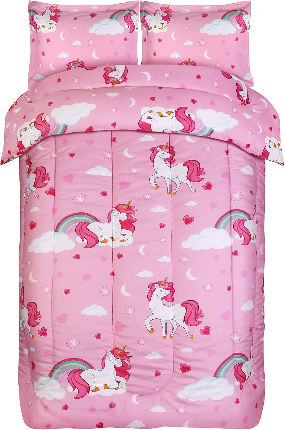 All Season Unicorn Comforter Set with 2 Pillow Cases, 3 Piece Soft Brushed Microfiber Kids Bedding Set for Boys/Girls, Machine Washable (Twin)
