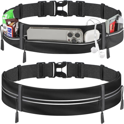 2 Pack Running Belt for Women Men, Running Essentials, Phone Holder for Running, Slim Waist Belt, Money Belt, Waterproof Fanny Pack, Running Accessories, Gym Belt, Belt Bag