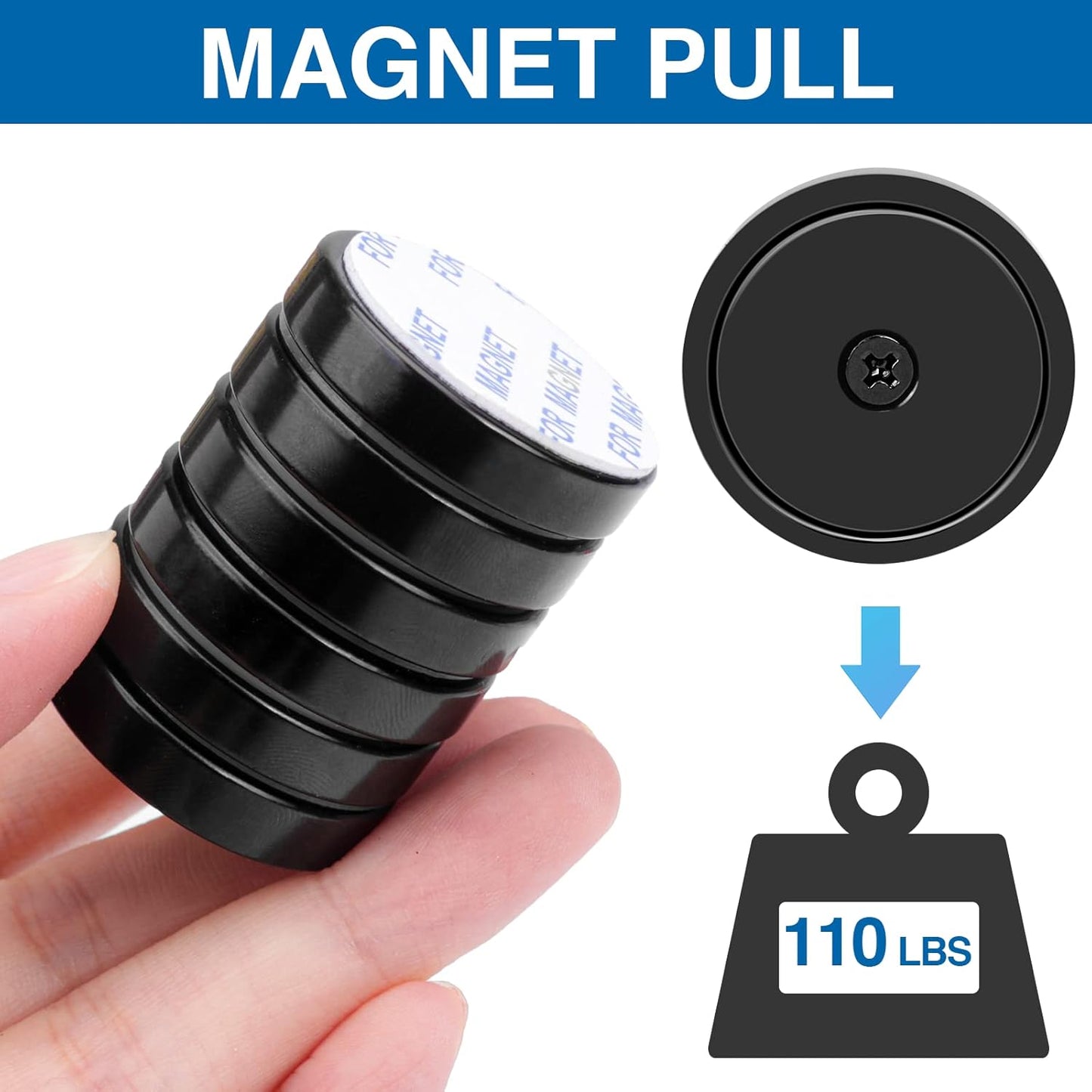 Magnets with Holes, 110 Lb+ Waterproof Strong Neodymium Cup Disc Magnets with Screws for Wall Mounting, Lifting Tools - Pack of 6