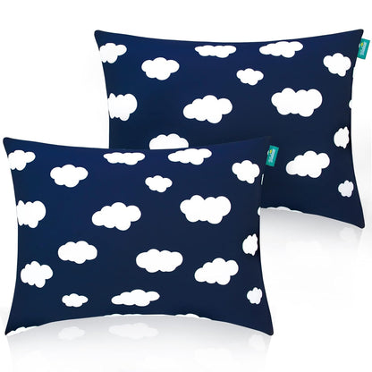 Toddler Pillow for Sleeping, Kid Pillow 14" X 19" for Small Travel Bed, Nap Pillows, Soft & Skin-Friendly Small Pillows for Sleeping, Toddler Use Only, Age 2 to 5 (Navy Cloud)