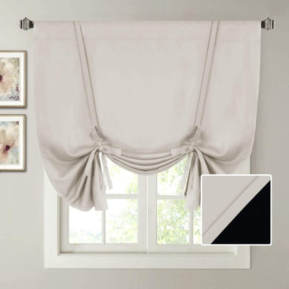 100% Blackout Tie up Curtains for Bathroom Window Thermal Insulated Small Curtains 45 Inches Long Rod Pocket Balloon Shades with Black Liner, Pumice Stone