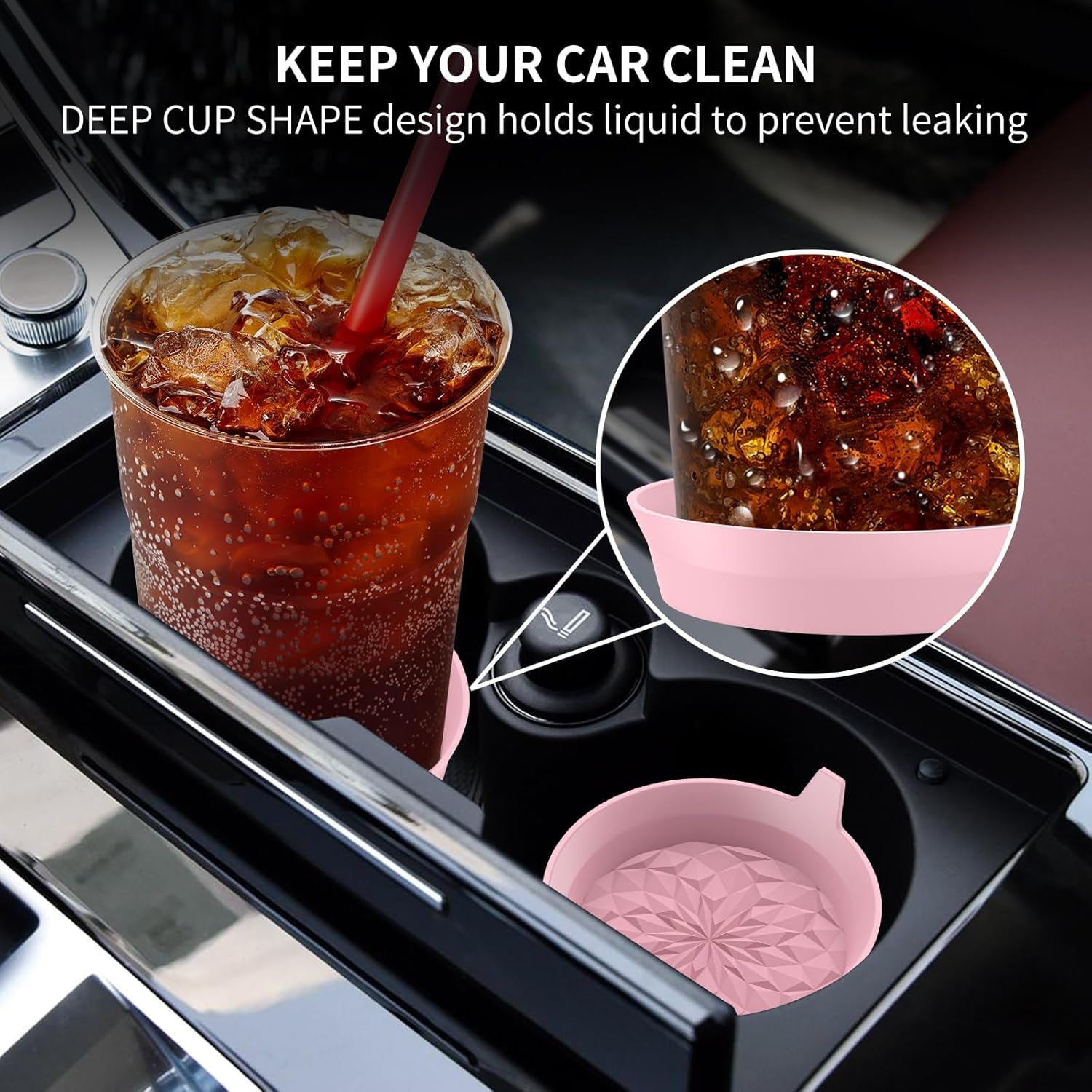 Car Cup Coasters [4 Pack] Silicone Cars Coasters - Universal Non-Slip Recessed Interior Accessories - Cup Holder Inserts Dusty Rose