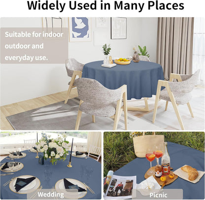 Faux Linen Waterproof Spill-Proof Tablecloth Stain Resistant round Table Cloth Wrinkle Free Decorative Fabric for Kitchen, Dining, Party, Weddings, Restaurants (60 In-Round, Denim Blue)