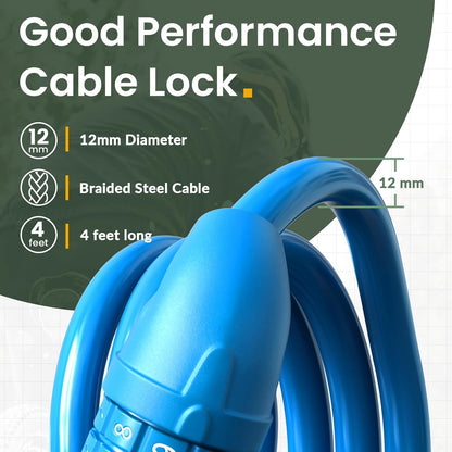 Bike Lock, Bicycle Lock 4 Feet Cable Lock 1/2 Inch Resettable Bike Lock Combination with Mounting Bracket, Bike Accessories for Bicycle, Electric Scooter, Motorcycle