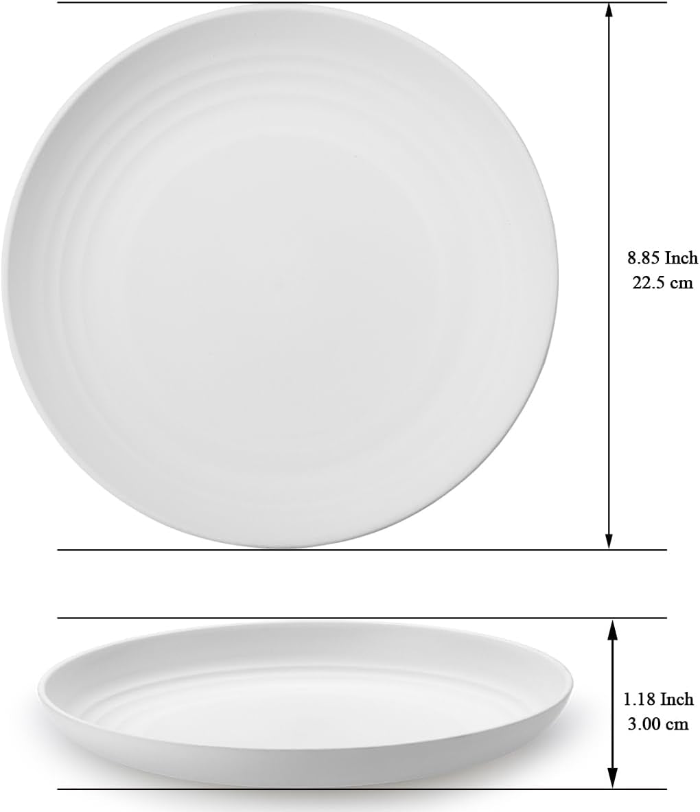 Set of 12 Durable 9-Inch White Plastic Plates - Reusable Unbreakable Dinnerware for Home, Kids, and Outdoor Activities