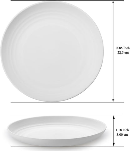 Set of 12 Durable 9-Inch White Plastic Plates - Reusable Unbreakable Dinnerware for Home, Kids, and Outdoor Activities