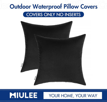 Pack of 2 Decorative Outdoor Waterproof Pillow Covers Square Garden Cushion Sham Throw Pillowcase Shell for Spring Patio Tent Couch 18X18 Inch Black