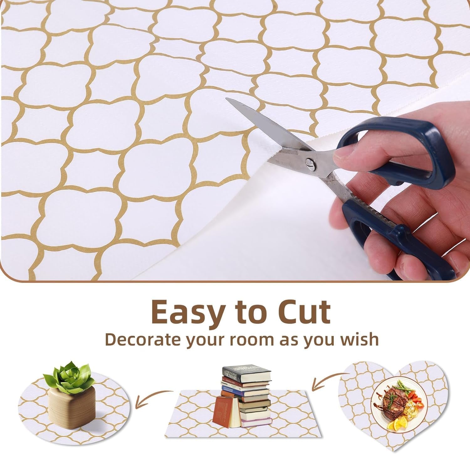 Shelf Drawer Liners for Kitchen Cabinets Non Adhesive Drawer Liner Thickened Refrigerator Liner Gold Quatrefoil Strong Non-Slip Paper for Tool Box with Knife and Tape Measure,11.8 X 118 Inches