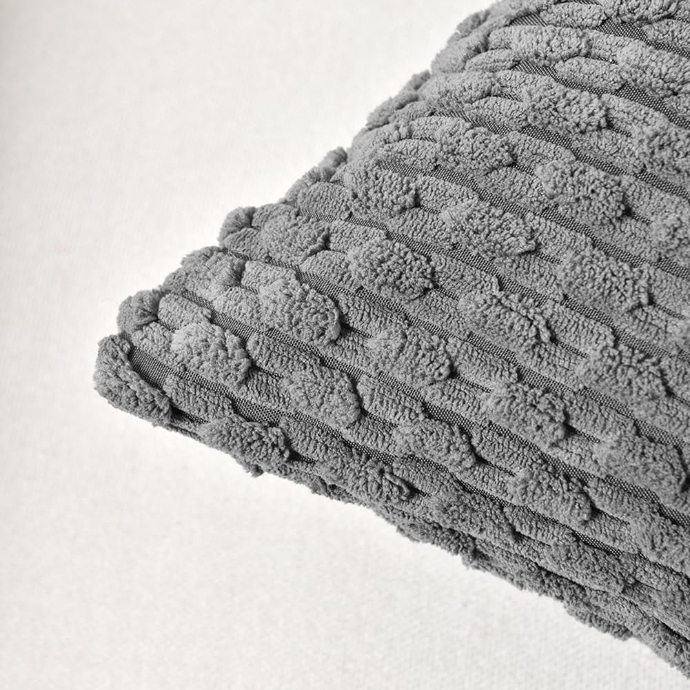 Set of 2 Dark Gray Lumbar Decorative Throw Pillow Covers 12X20 Inch for Couch Living Room Bed Sofa, Modern Farmhouse Boho Home Decor, Soft Plush Grey Corduroy Rectangle Cushion Case
