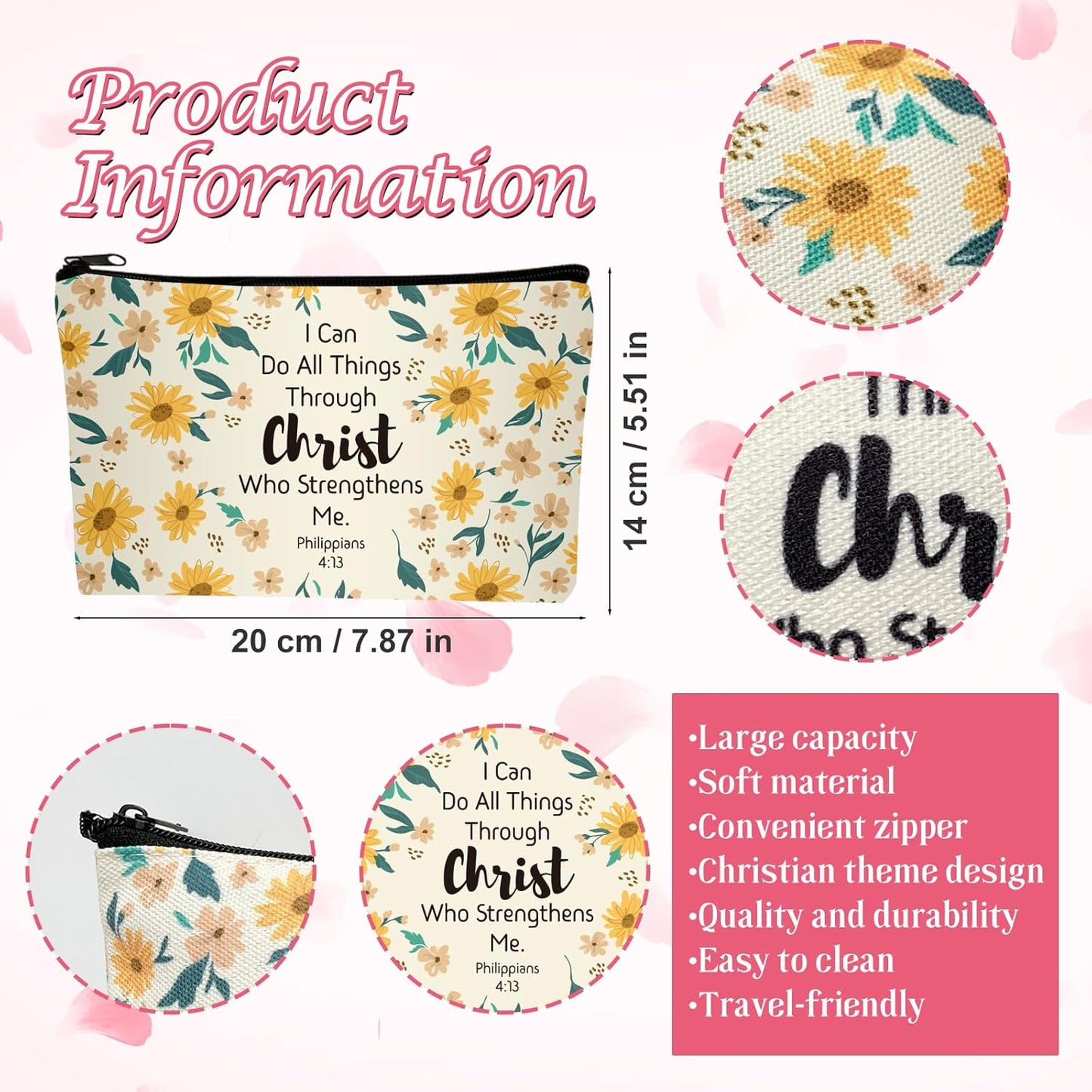 10 Pcs Christian Makeup Bag Bible Pencil Pouch Bible Cover Floral Cosmetic Bags Bulk Inspirational Religious Gifts for Women Return Christmas Church Gifts Baby Shower Prizes Canvas Makeup Bags in Bulk