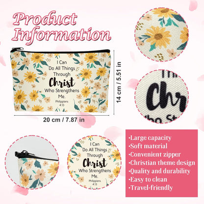10 Pcs Christian Makeup Bag Bible Pencil Pouch Bible Cover Floral Cosmetic Bags Bulk Inspirational Religious Gifts for Women Return Christmas Church Gifts Baby Shower Prizes Canvas Makeup Bags in Bulk