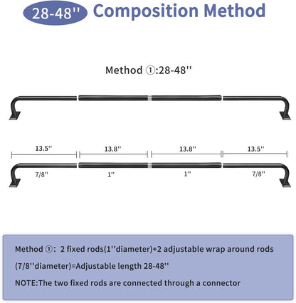 Blackout Curtain Rod for Windows 28 to 48 Inches, Wrap around Heavy Duty Rod for Darkening, Modern Decorative Curtain Treatment, Matte Black