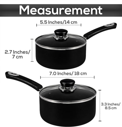 Nonstick Stock Pot Saucepan Set with Lids, 1 Quart and 2 Quarts Multipurpose Stock Pots Set for Home, Kitchen or Restaurant, Black
