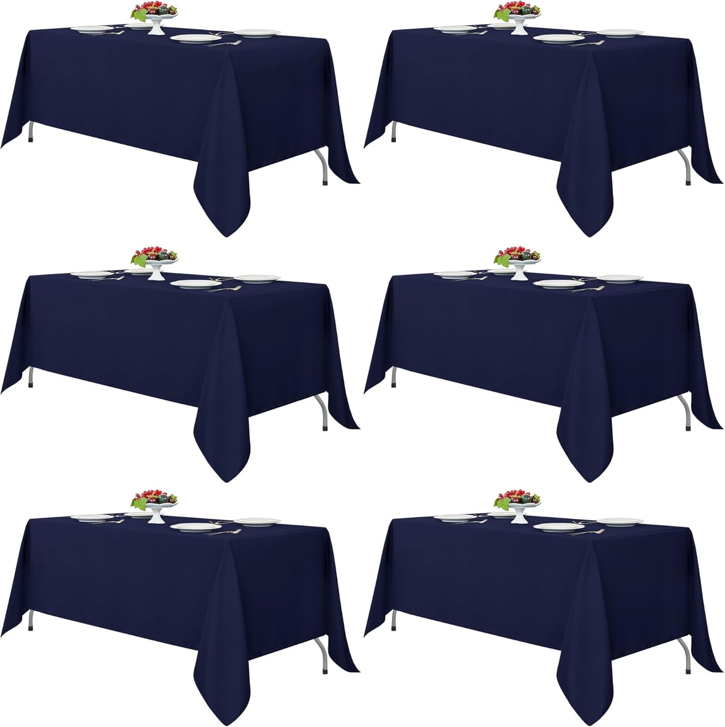 Navy Tablecloths for 6-8 Foot Tables, Set of 6 - 70 x 120 Inches - Reusable and Washable Polyester Fabric Table Covers for Weddings, Parties, and Banquets
