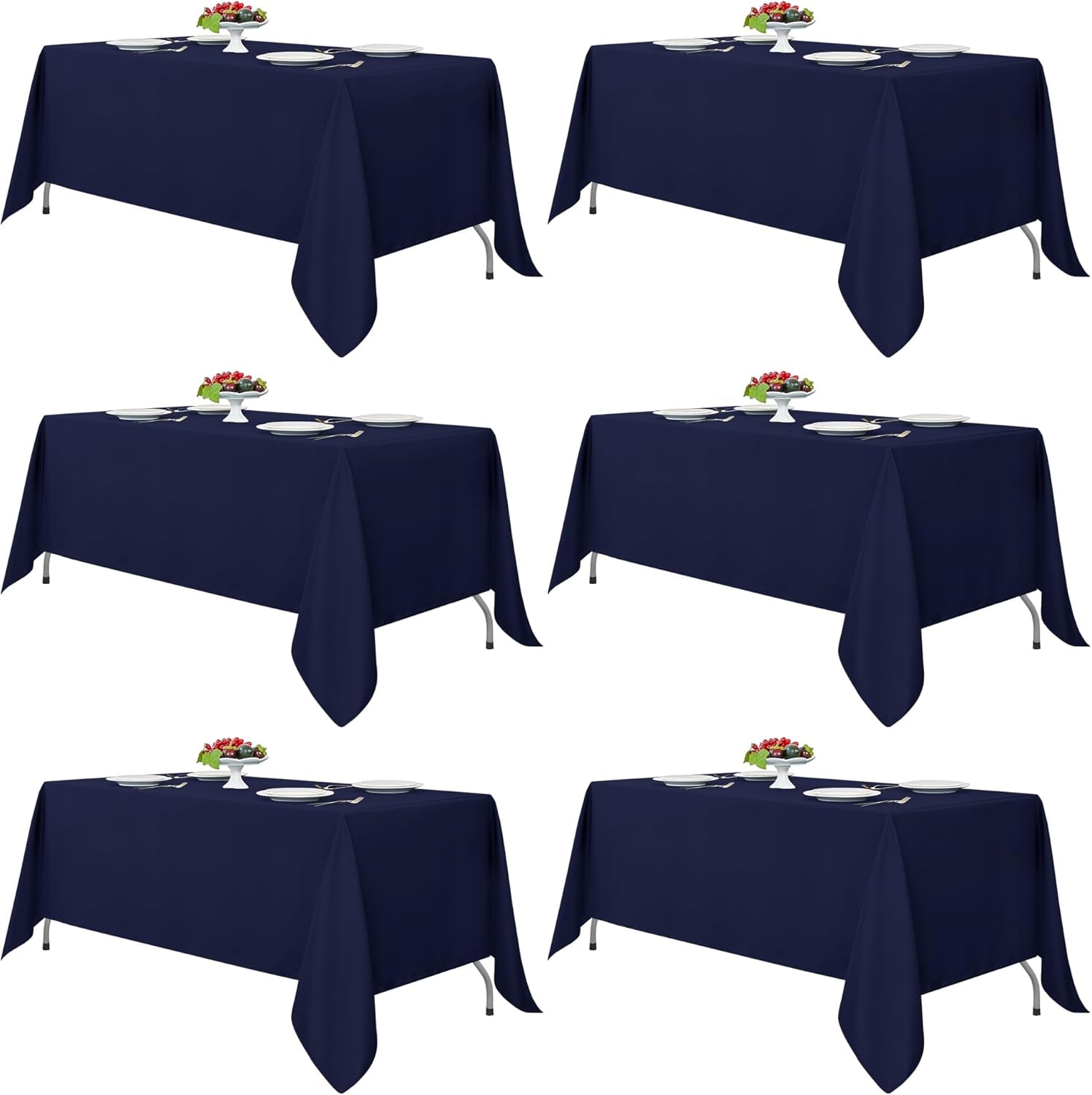 Navy Tablecloths for 6-8 Foot Tables, Set of 6 - 70 x 120 Inches - Reusable and Washable Polyester Fabric Table Covers for Weddings, Parties, and Banquets