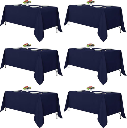 Navy Tablecloths for 6-8 Foot Tables, Set of 6 - 70 x 120 Inches - Reusable and Washable Polyester Fabric Table Covers for Weddings, Parties, and Banquets