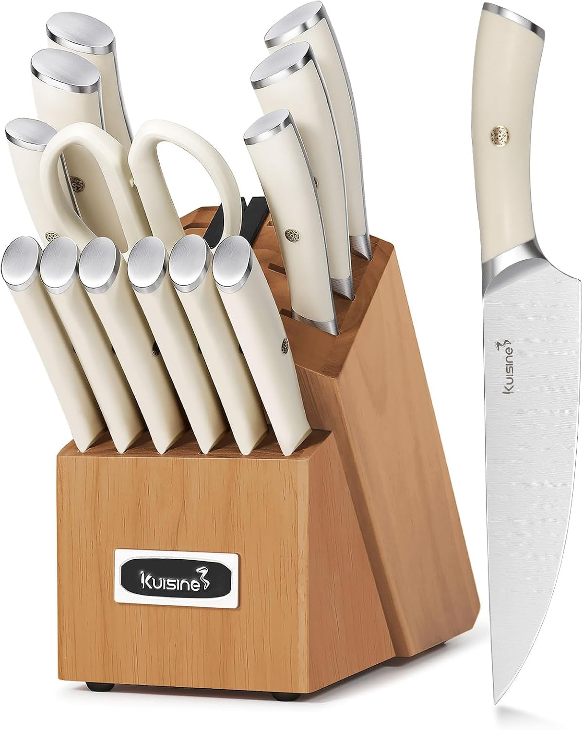 Kitchen Knife Set,High Carbon Stainless Steel Ultra Sharp Blade Ergonomic Handle,Knife Block Set with Built-In Sharpener,Elegant Gift for Holiday(Irovy-Acacia,15Pcs)