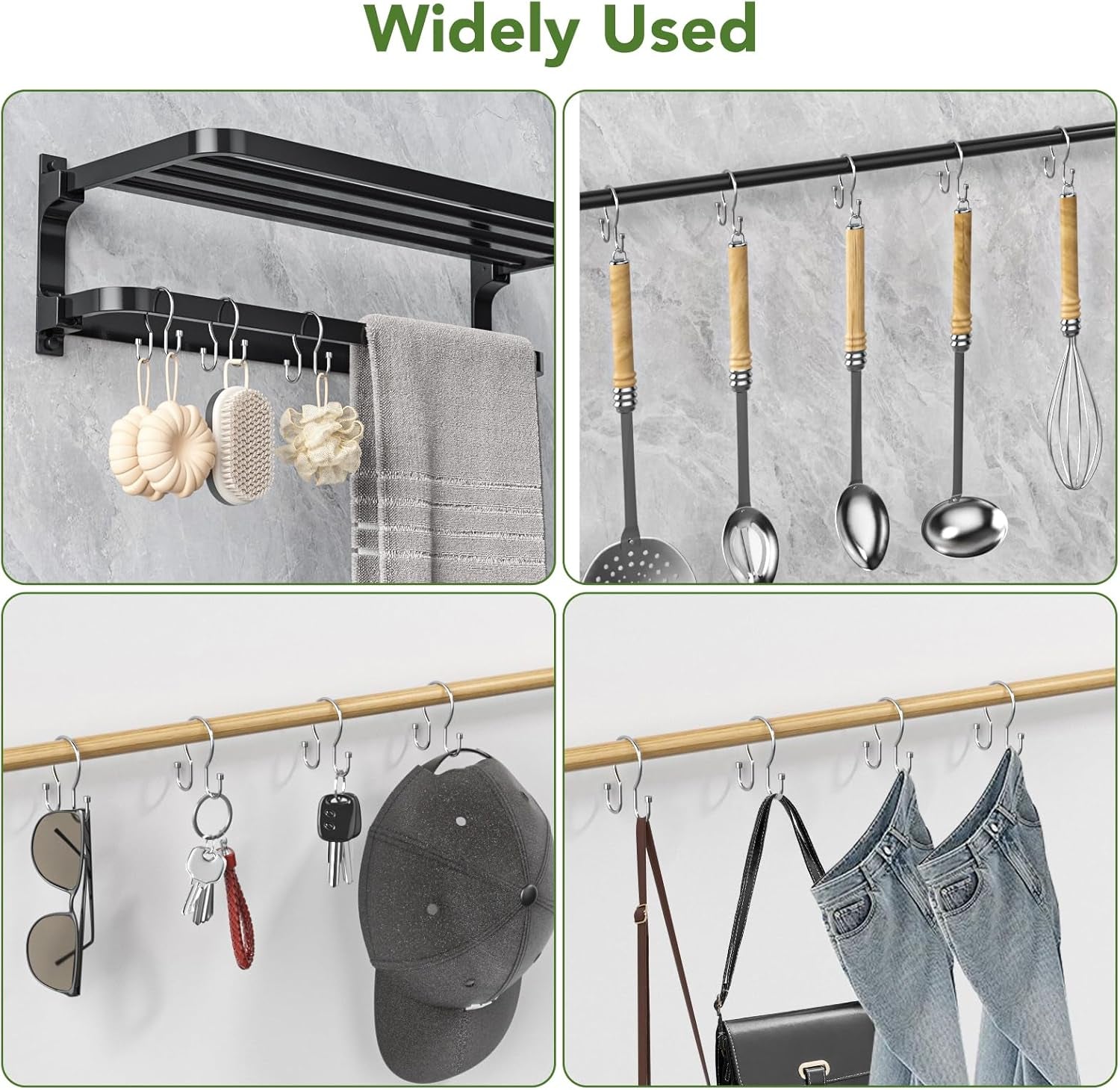 Shower Curtain Hooks, Black Shower Curtain Rings, Sturdy Simple Double Hook Shower Curtain Hooks Rust Proof, Smooth Gliding Metal Shower Hooks for Shower Curtain Rod (Chrome, 12 Pack)