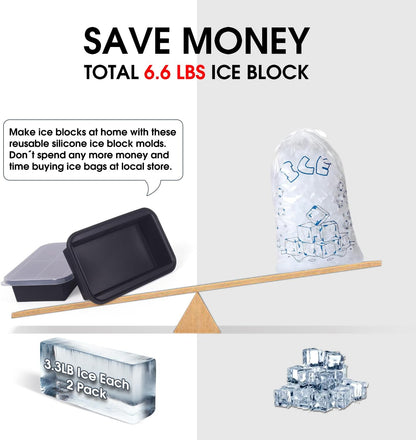 Extra Large Ice Block Mold for Ice Bath Cold Plunge Accessories Chiller Cooler, 2 Pack for 6.6LB Ice, Steel Reinforced Stackable Silicone Ice Molds with Lids for Big Giant Ice Brick, Black