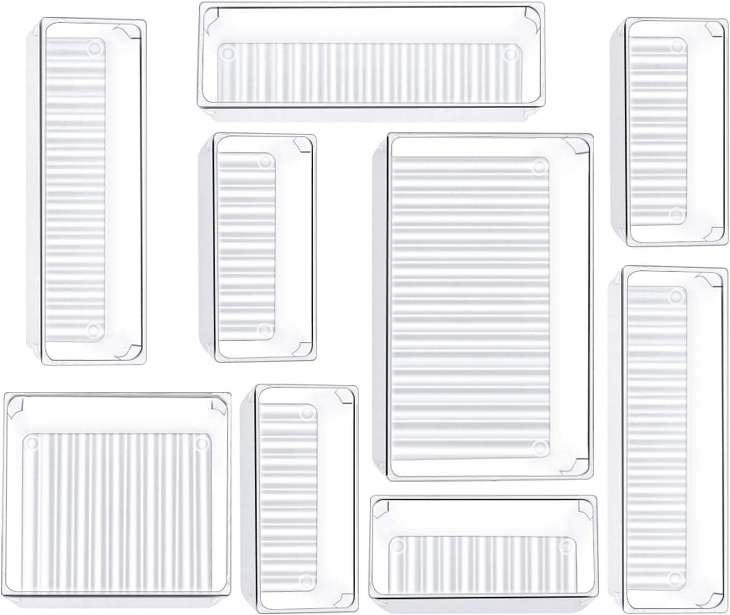 9 Pcs Drawer Organizer Set, 4-Size Bathroom Vanity Trays Makeup Desk Dividers Versatile Storage Bins Clear Plastic Container for Dresser, Bedroom, Kitchen, Office