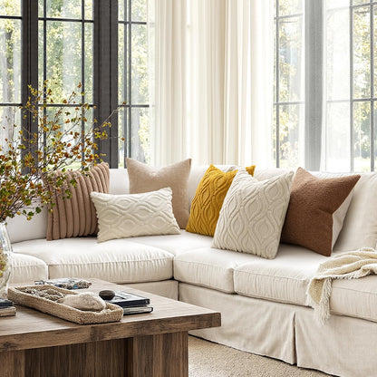 Beige Throw Pillow Covers 18X18 Inch, Neutral Soft Plush Faux Wool Solid Couch Pillows Set of 2, Decorative Farmhouse Boho Cushion Covers for Sofa Living Room Bed Home Decor