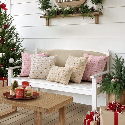 Christmas Pillow Covers 18X18 Inch Set of 2, Pink Christmas Tree Plush Faux Fur Pillowcases Soft Decorative Throw Pillow Cases for Couch Sofa Living Room Winter Xmas Holiday Home Decor