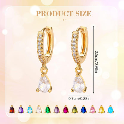 14K Gold Birthstone Trendy Dangle Earrings for Women Teardrop Small Hoop Huggie Hypoallergenic CZ Minimalist Open Earrings Jewelry for Women Gift