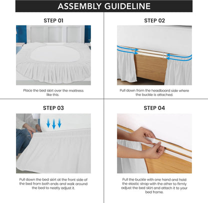 Full Elastic Bed Ruffle - Easy Wrap around Ruffle - Microfiber Bed Skirt with Adjustable Elastic Belt 16 Inch Tailored Drop - Hotel Quality Bedskirt, Fade Resistant (Full, White)